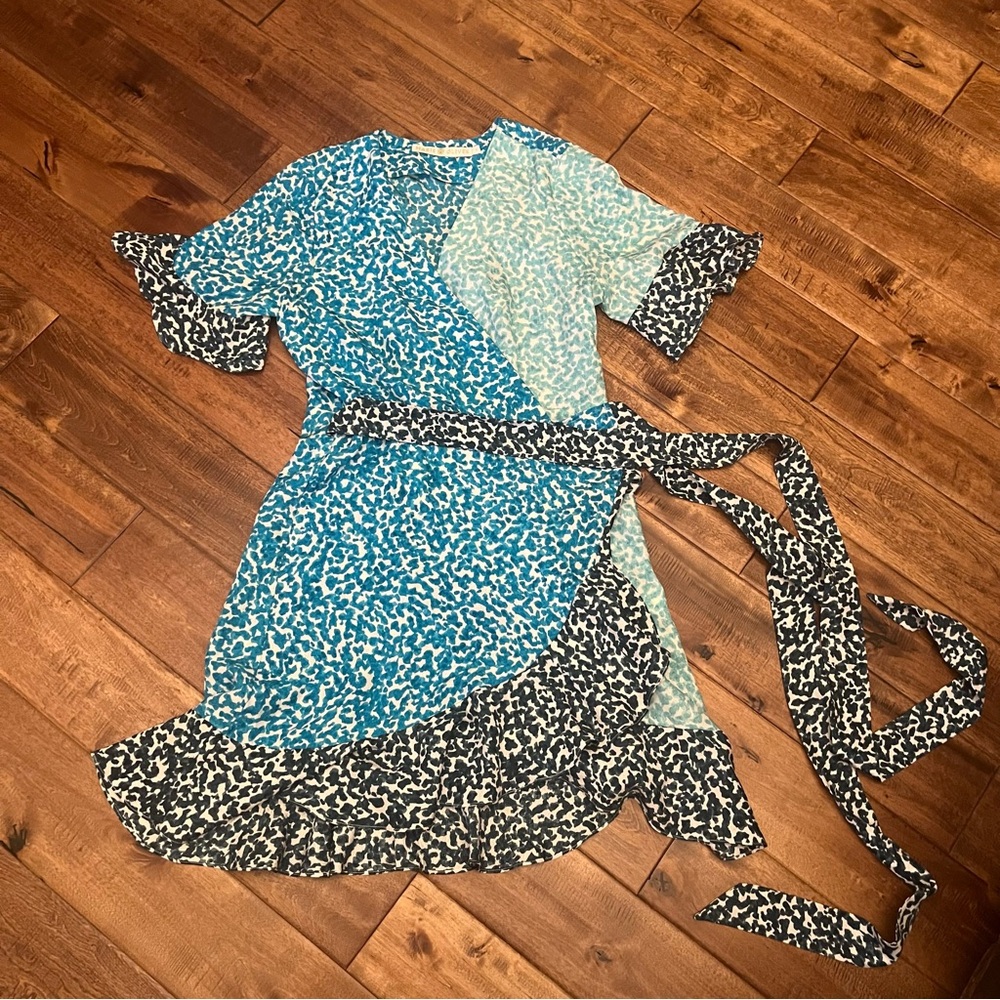 Marie Oliver leopard print silk wrap dress medium